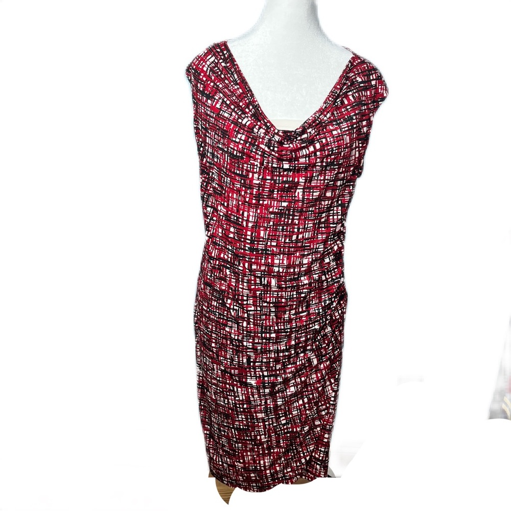 George Red Black White Sleeveless Dress Plaid Geometric Ruched Side Size‎ M